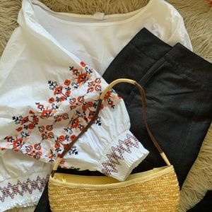 White Cotton Embroidered Balloon Sleeve Blouse